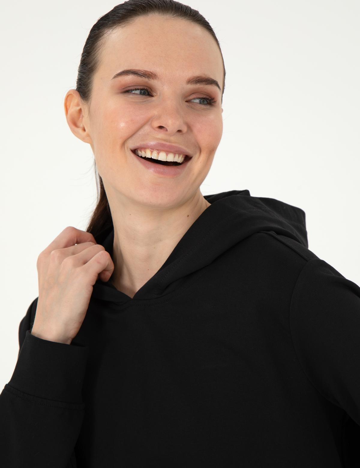Siyah Oversize Kapüşonlu Sweatshirt - 50308067007