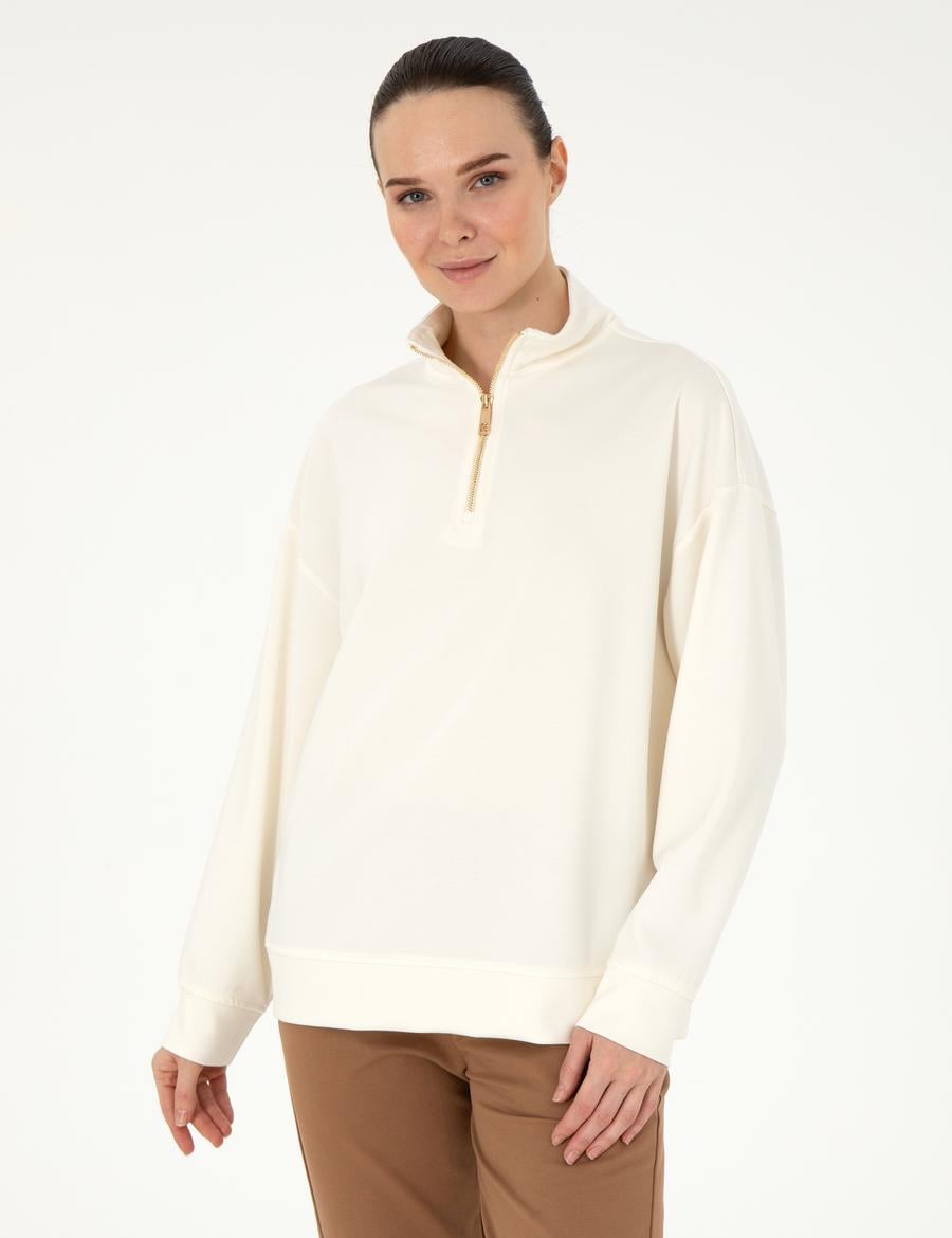 Ekru Regular Fit Modal Kumaş Sweatshirt