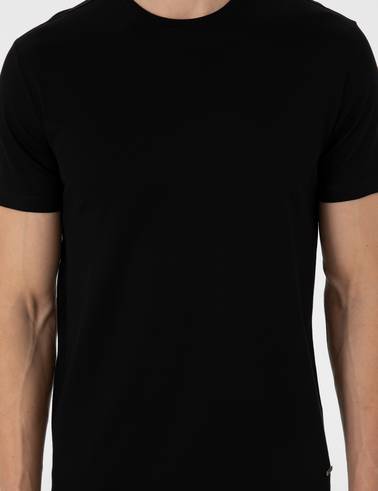 Siyah Slim Fit %100 Pamuk Bisiklet Yaka Tişört
