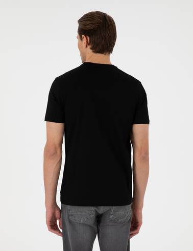 Siyah Slim Fit %100 Pamuk Bisiklet Yaka Tişört