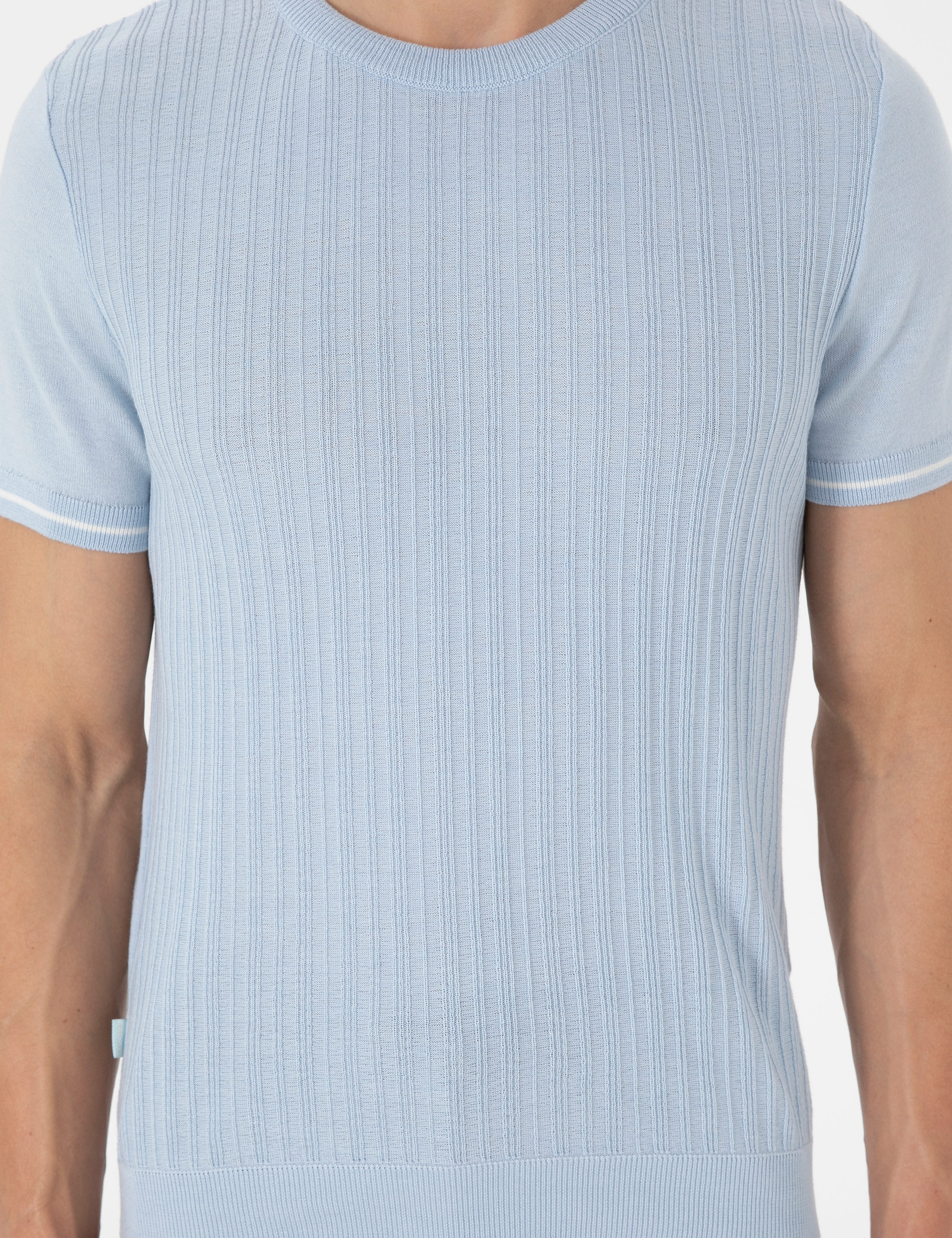 Açık Mavi Slim Fit Bisiklet Yaka Triko Tişört - Image 6