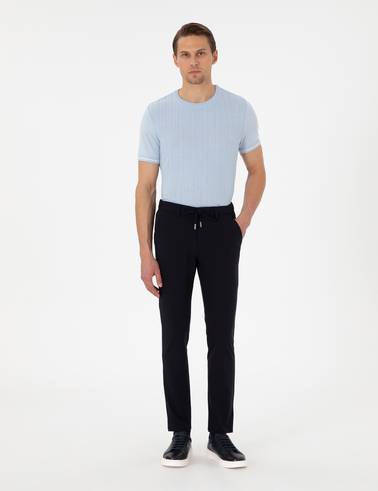 Açık Mavi Slim Fit Bisiklet Yaka Triko Tişört
