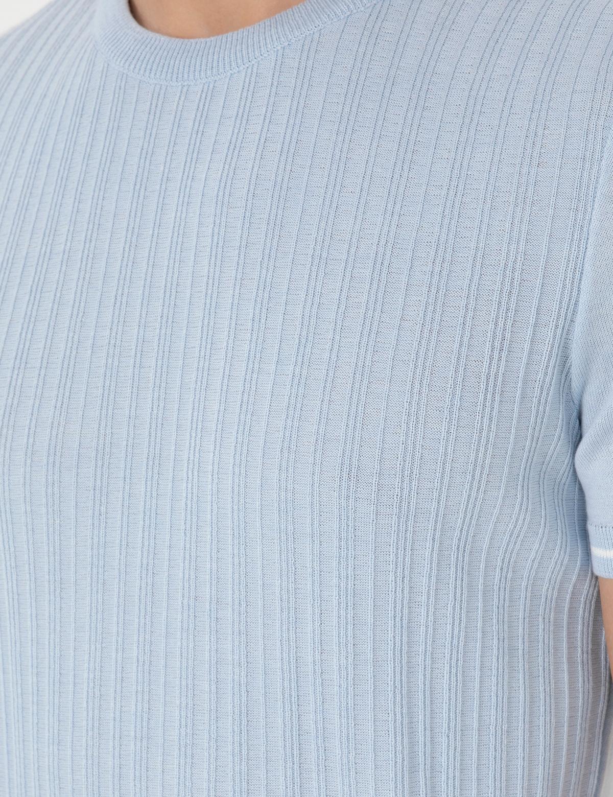 Açık Mavi Slim Fit Bisiklet Yaka Triko Tişört - 50303616037