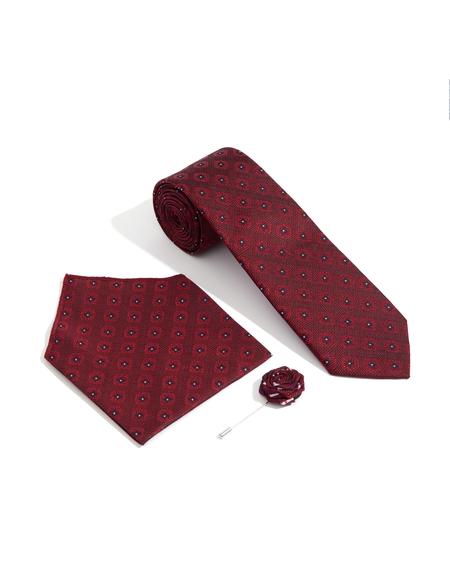Bordo 3'lü Kravat-Mendil-Kravat İğnesi Set - 50309593001