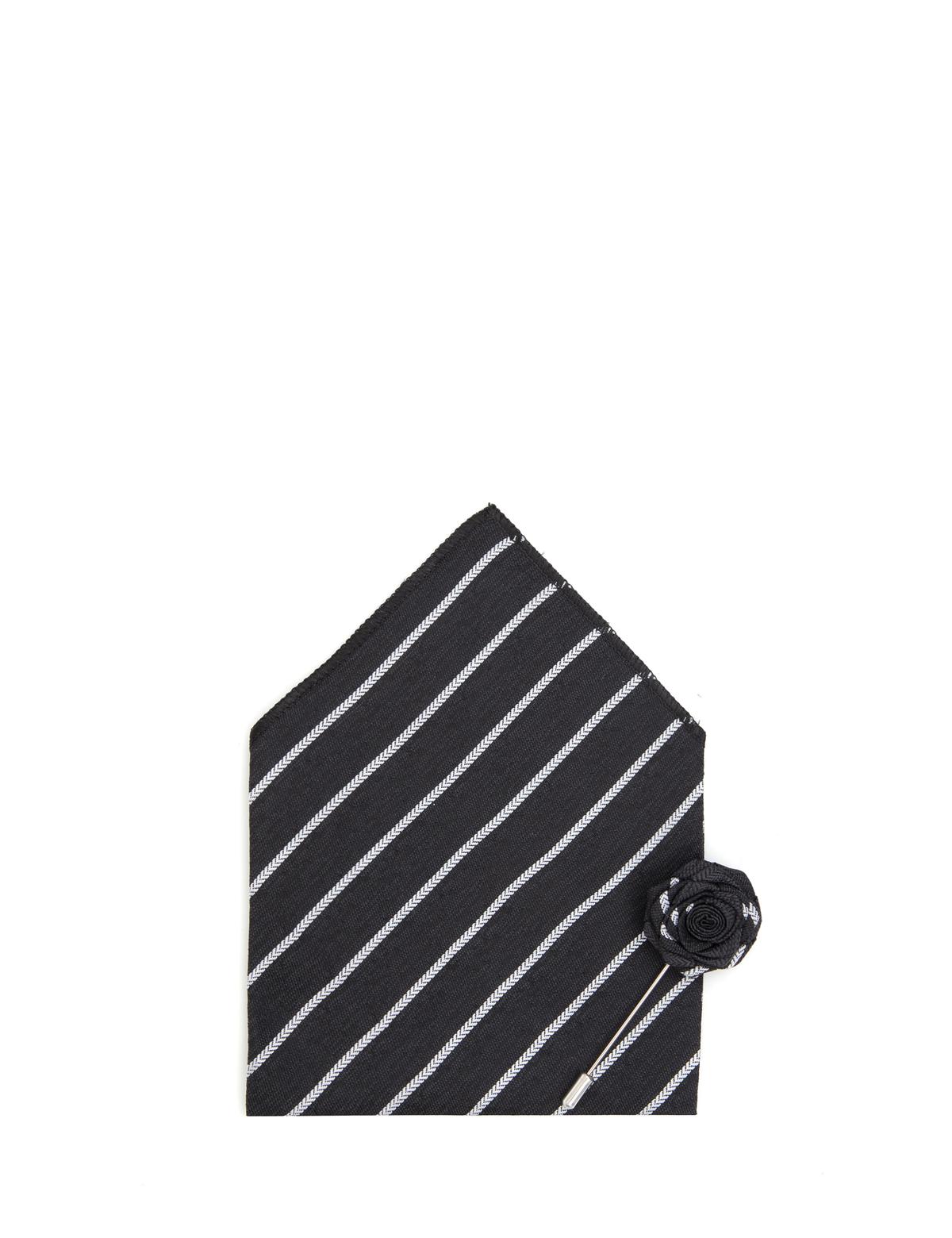 Siyah 3'lü Kravat-Mendil-Kravat İğnesi Set - 50309580001