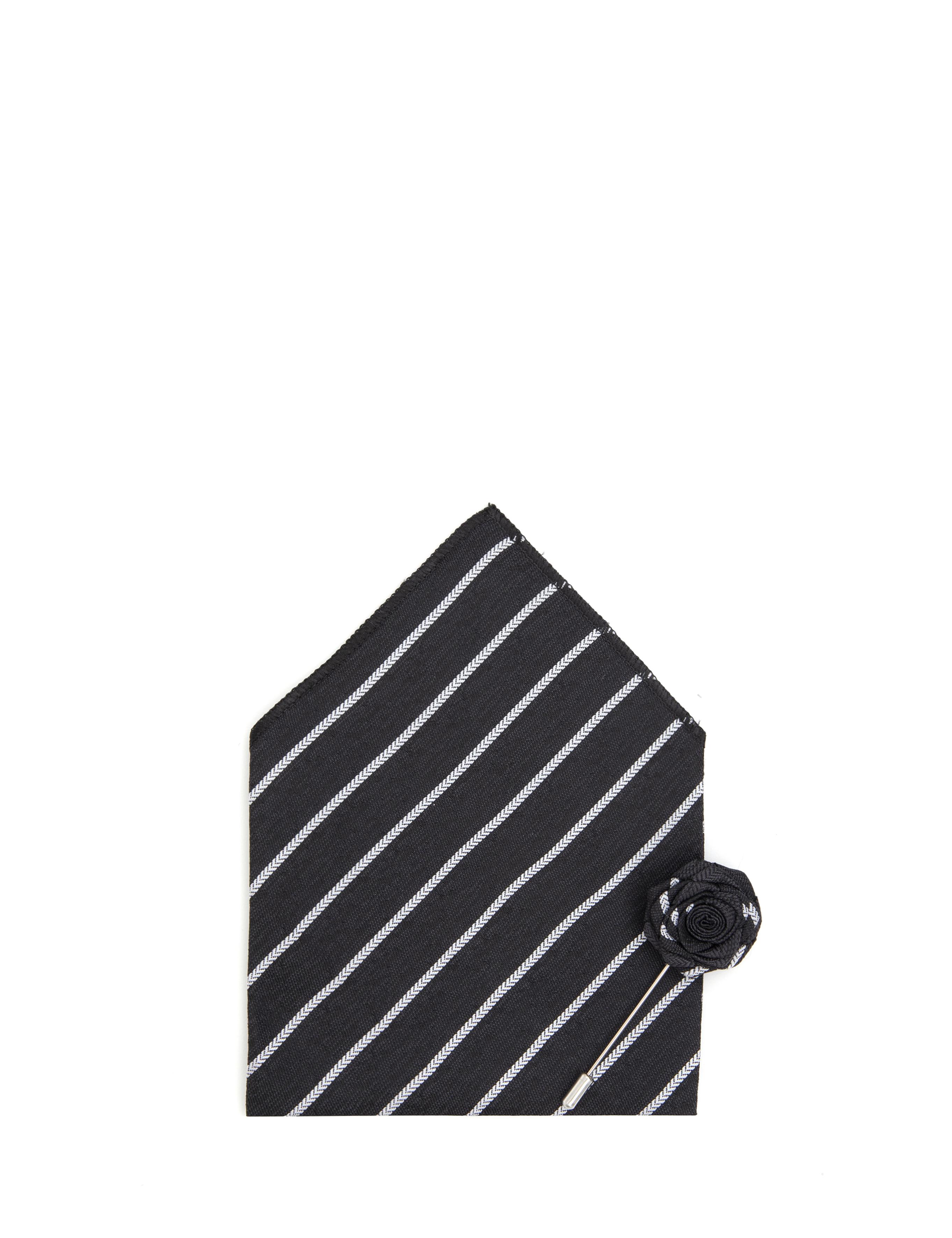 Siyah 3'lü Kravat-Mendil-Kravat İğnesi Set