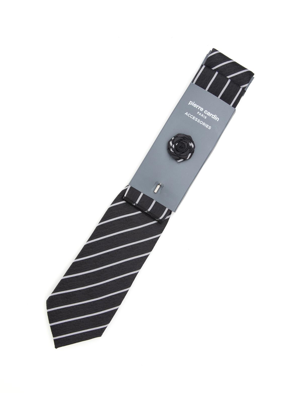 Siyah 3'lü Kravat-Mendil-Kravat İğnesi Set - 50309580001