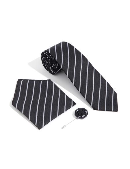 Siyah 3'lü Kravat-Mendil-Kravat İğnesi Set - 50309580001