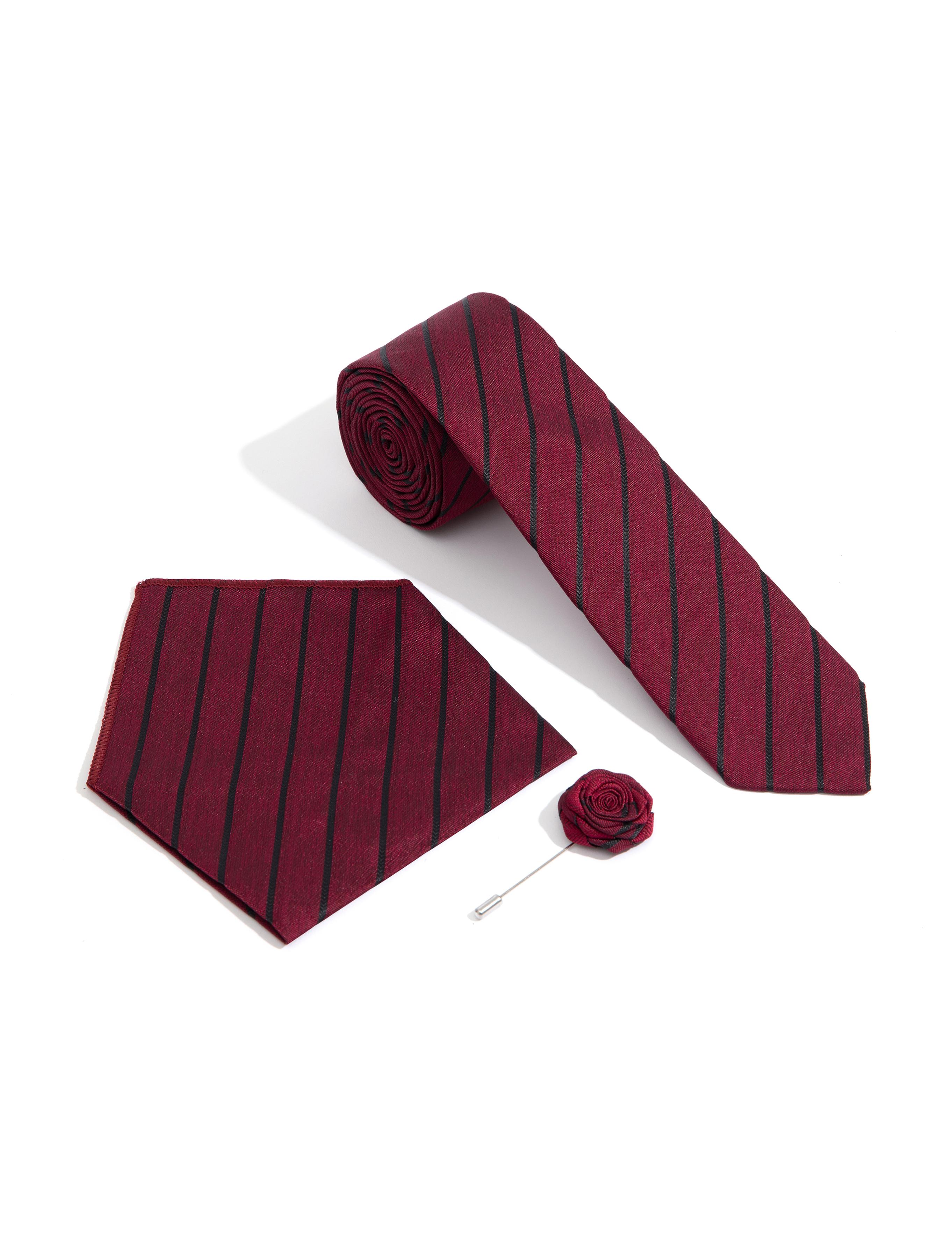 Bordo 3'lü Kravat-Mendil-Kravat İğnesi Set