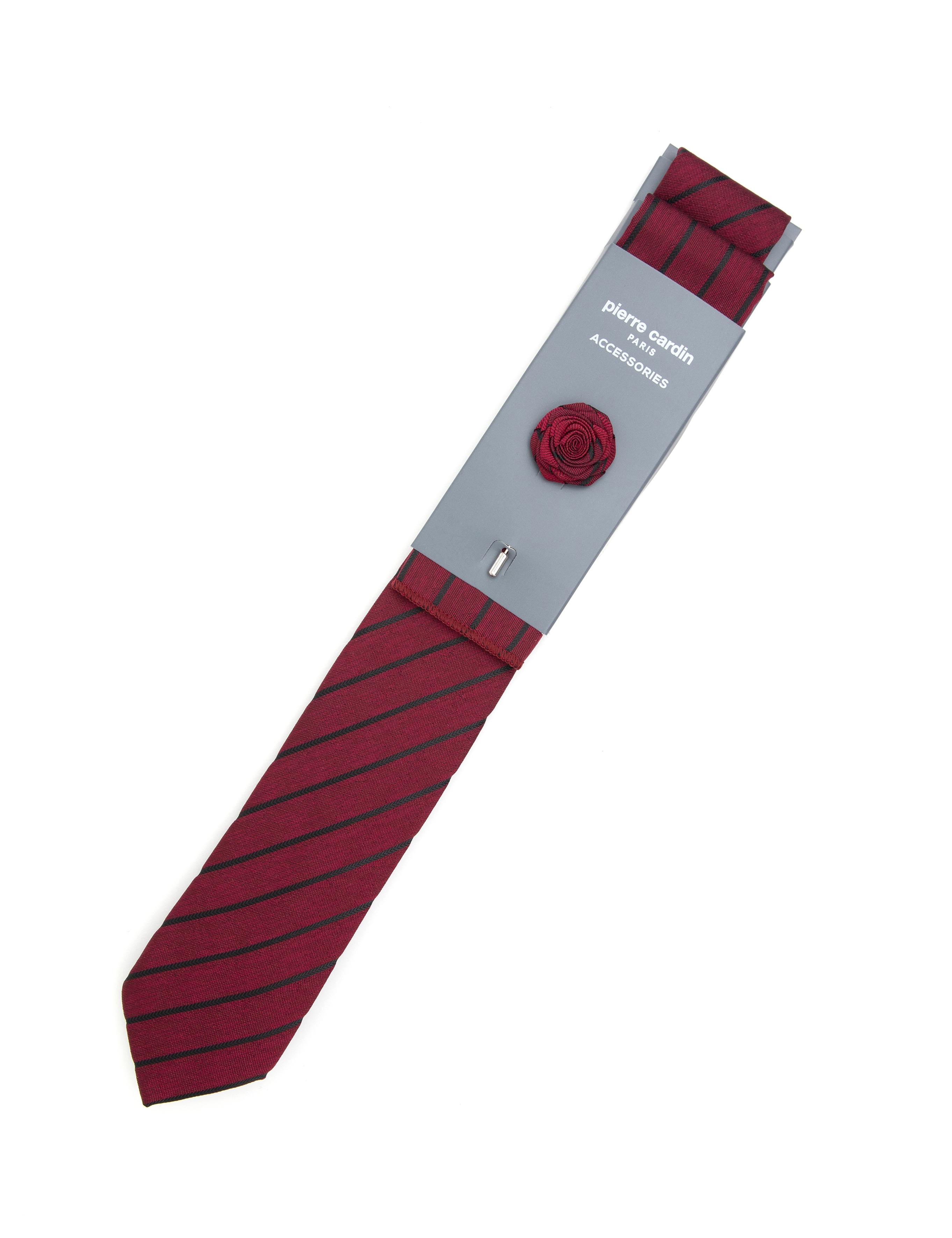 Bordo 3'lü Kravat-Mendil-Kravat İğnesi Set