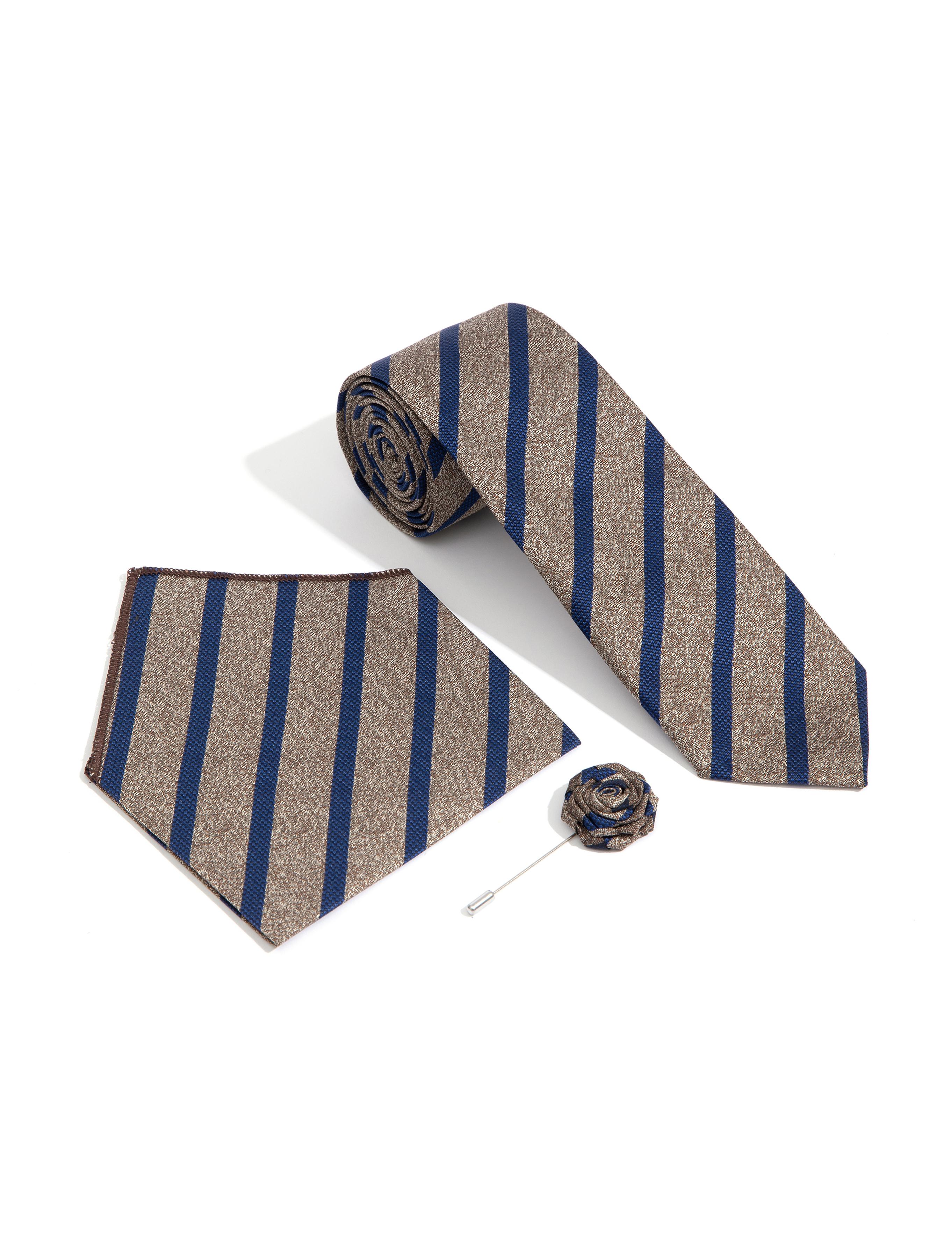 Haki 3'lü Kravat-Mendil-Kravat İğnesi Set