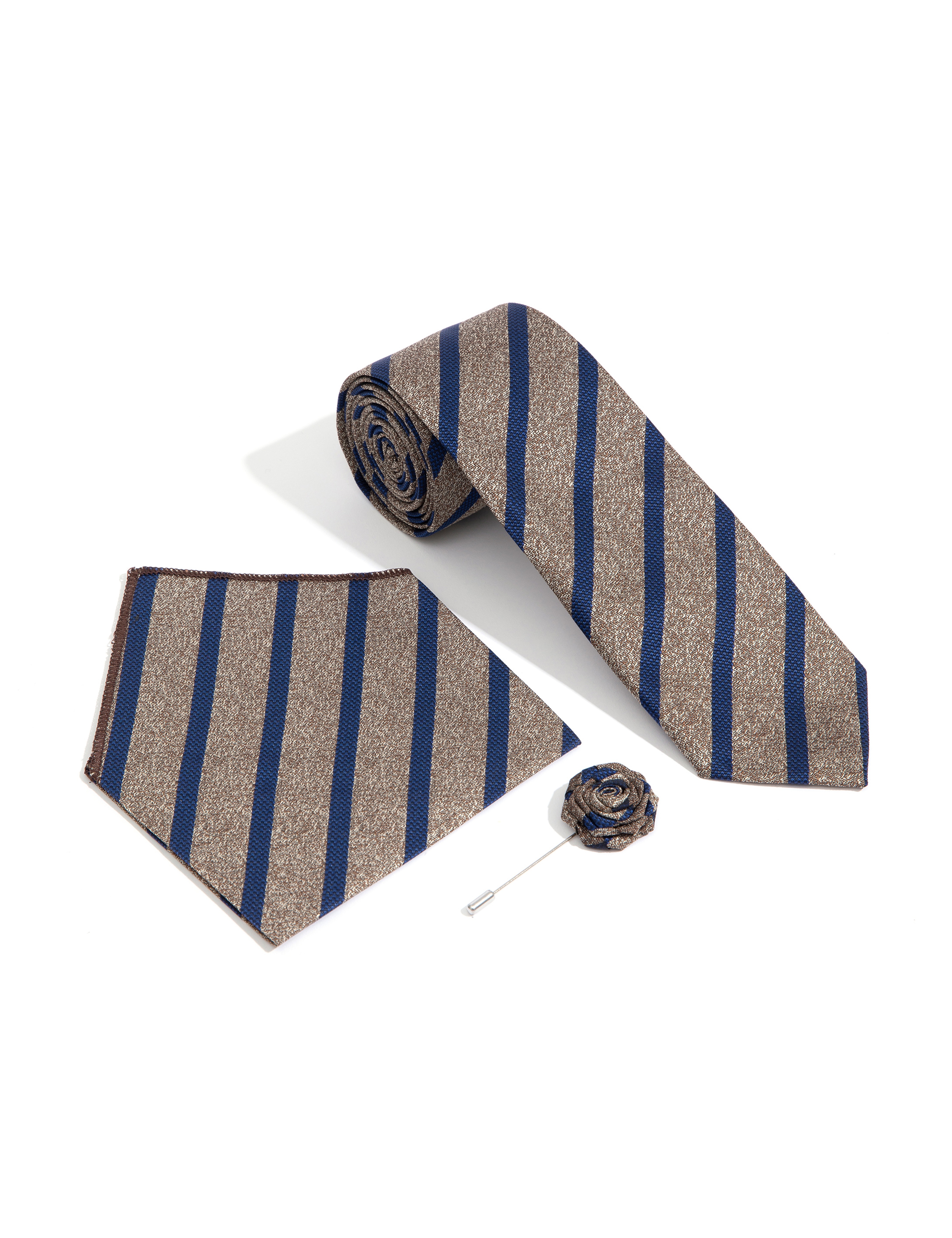 Haki 3'lü Kravat-Mendil-Kravat İğnesi Set