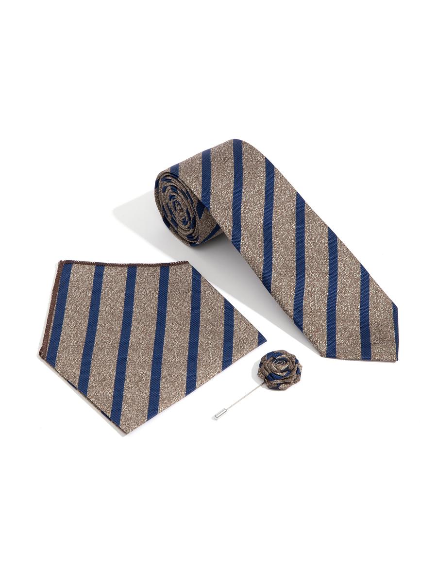 Haki 3'lü Kravat-Mendil-Kravat İğnesi Set