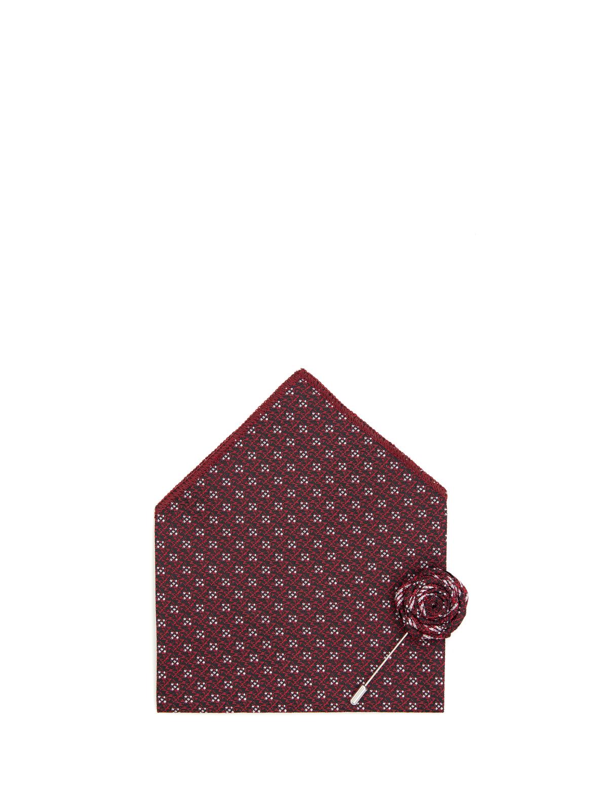 Bordo 3'lü Kravat-Mendil-Kravat İğnesi Set - 50309608001