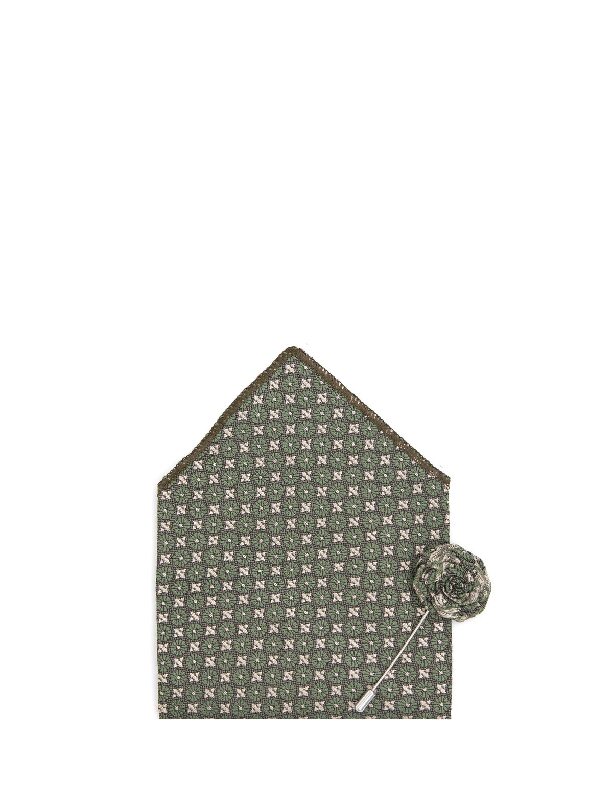 Haki 3'lü Kravat-Mendil-Kravat İğnesi Set - 50309595001