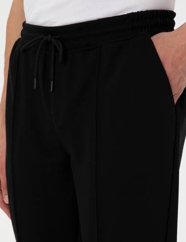 Siyah Slim Fit Nervürlü  Duble Paça Eşofman Altı