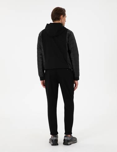 Siyah Slim Fit Nervürlü  Duble Paça Eşofman Altı