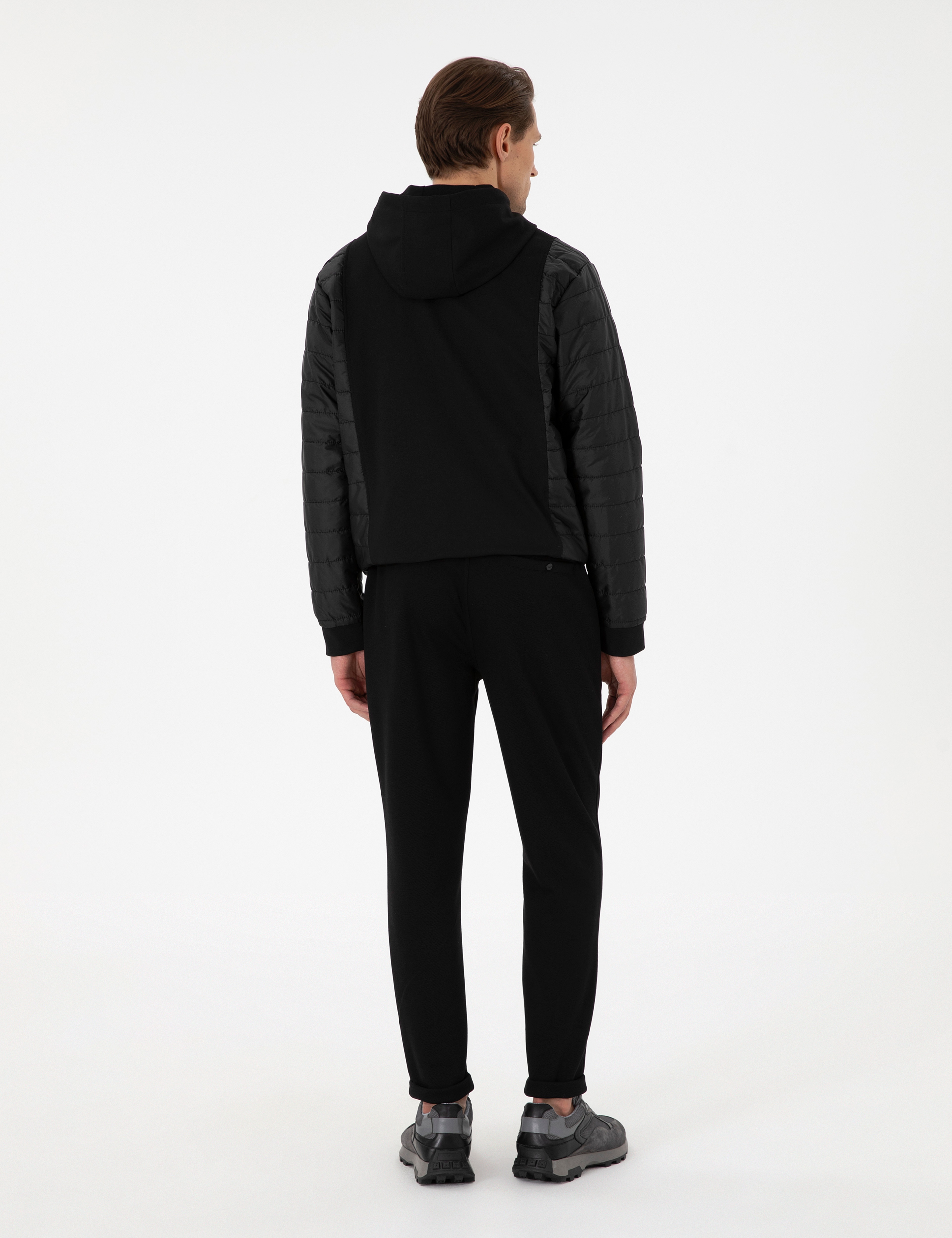Siyah Slim Fit Nervürlü  Duble Paça Eşofman Altı