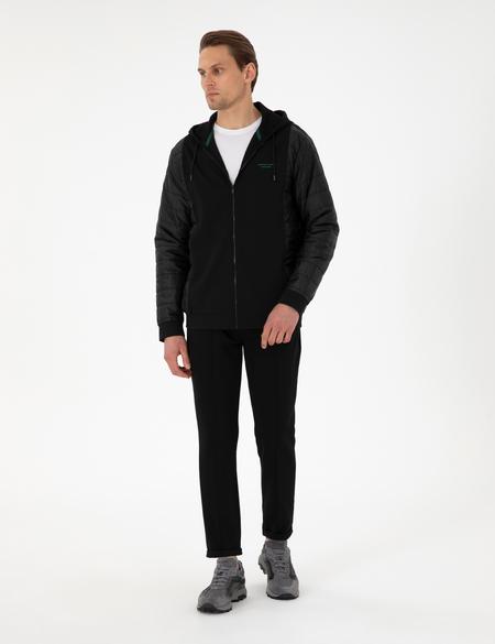 Siyah Slim Fit Nervürlü  Duble Paça Eşofman Altı - 50290666023