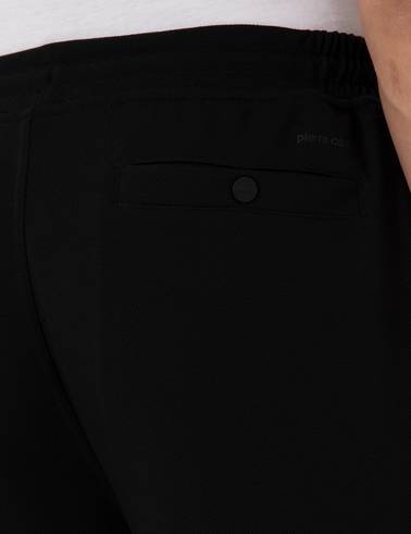 Siyah Slim Fit Nervürlü  Duble Paça Eşofman Altı