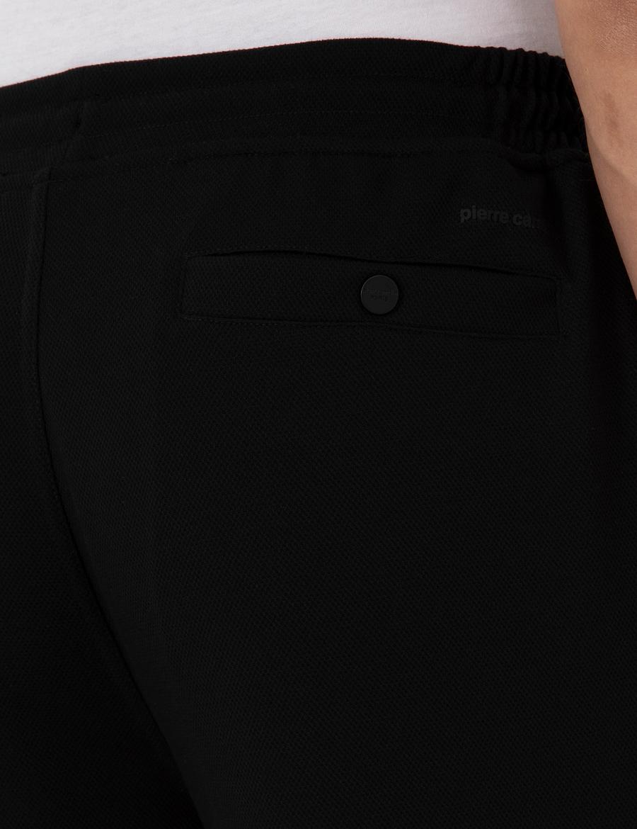 Siyah Slim Fit Nervürlü  Duble Paça Eşofman Altı