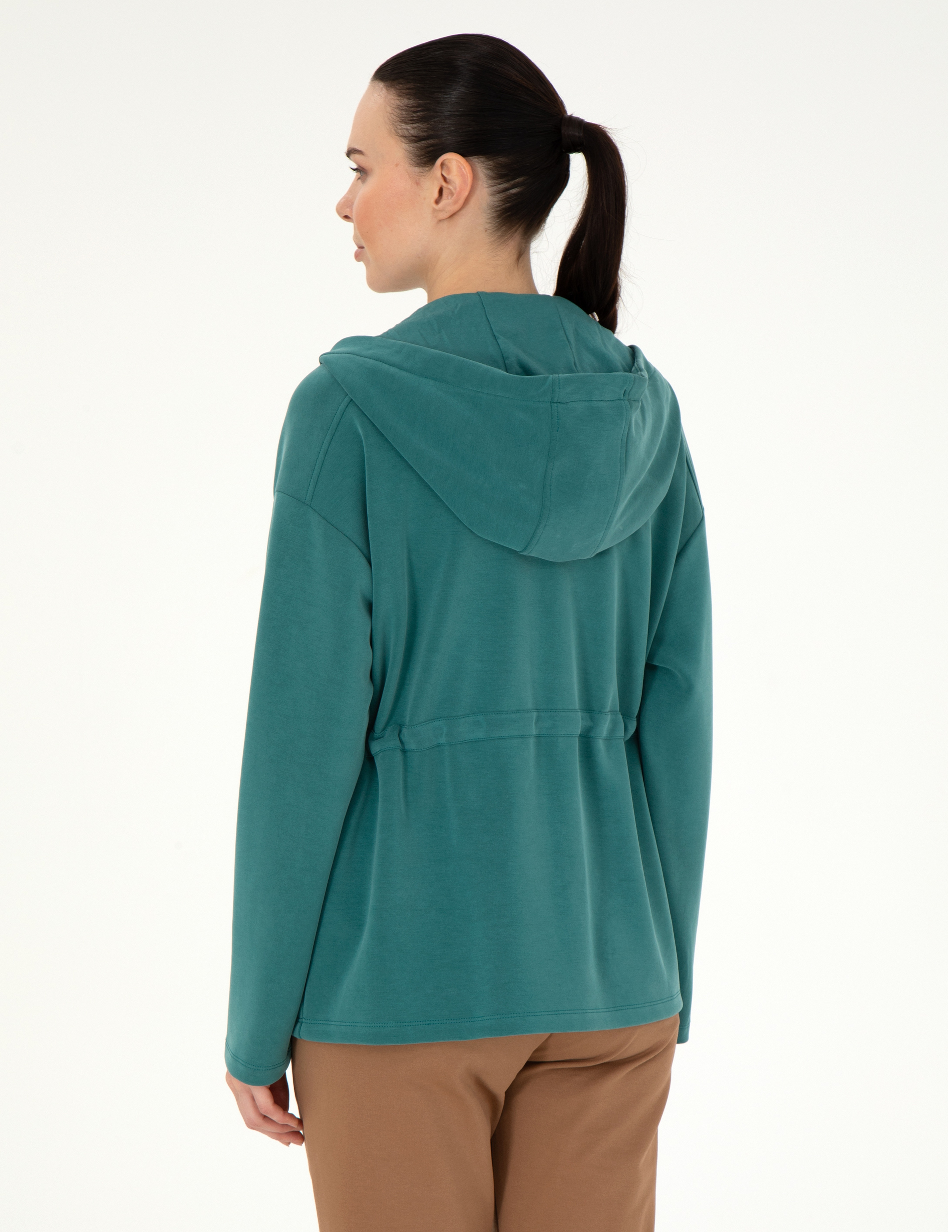 Koyu Yeşil Oversize Modal Kumaş Örme Hırka - Image 5