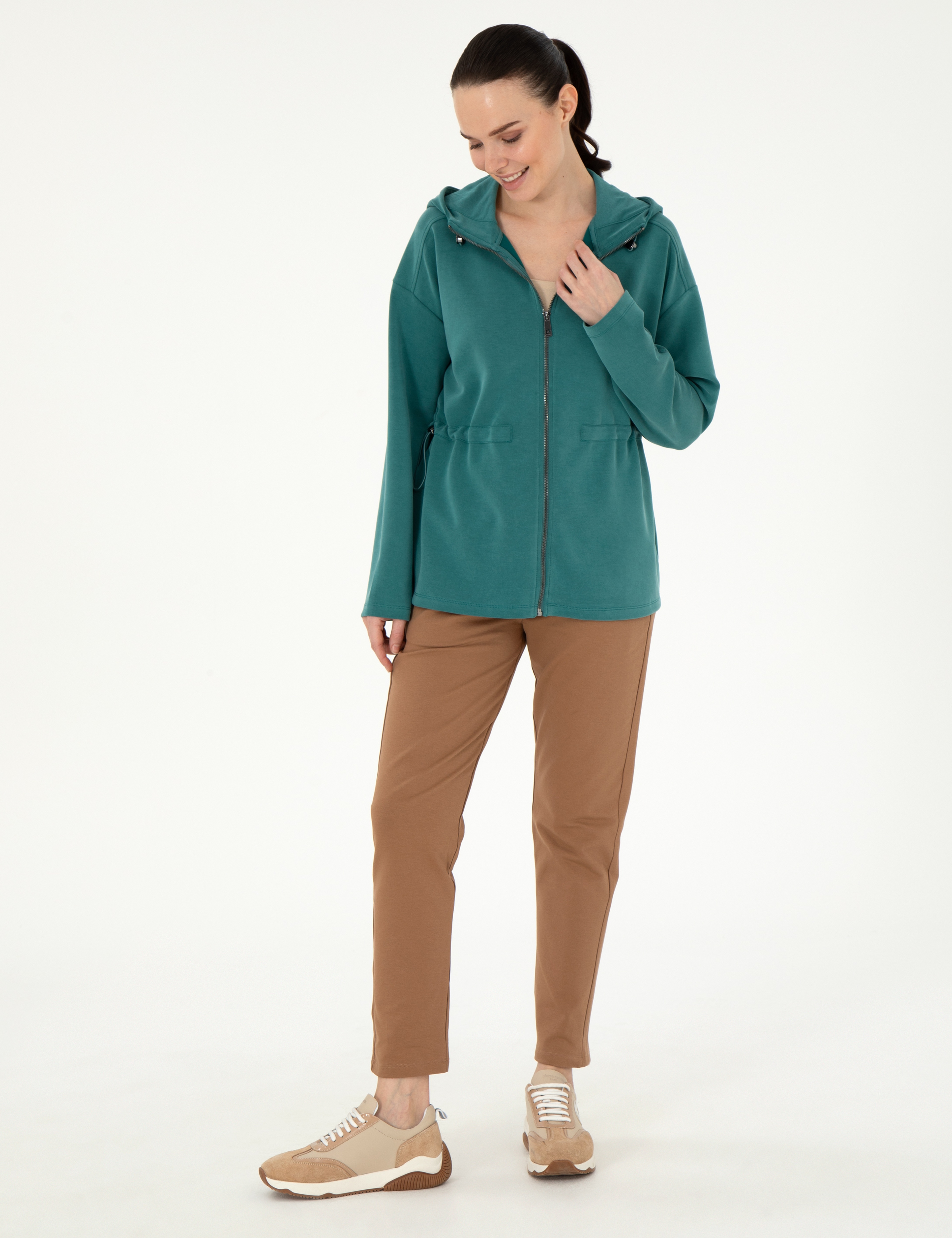 Koyu Yeşil Oversize Modal Kumaş Örme Hırka - Image 4