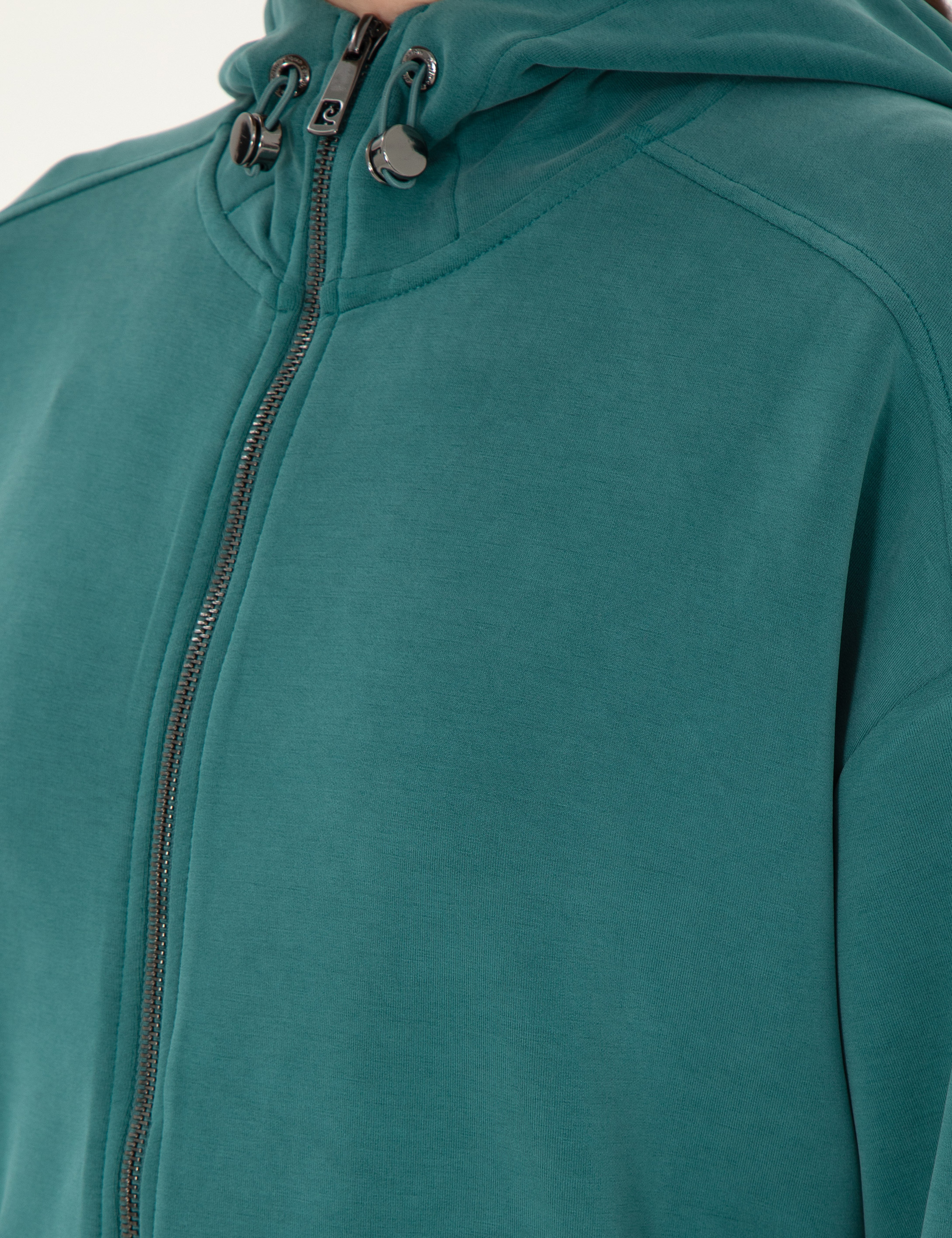 Koyu Yeşil Oversize Modal Kumaş Örme Hırka - Image 7