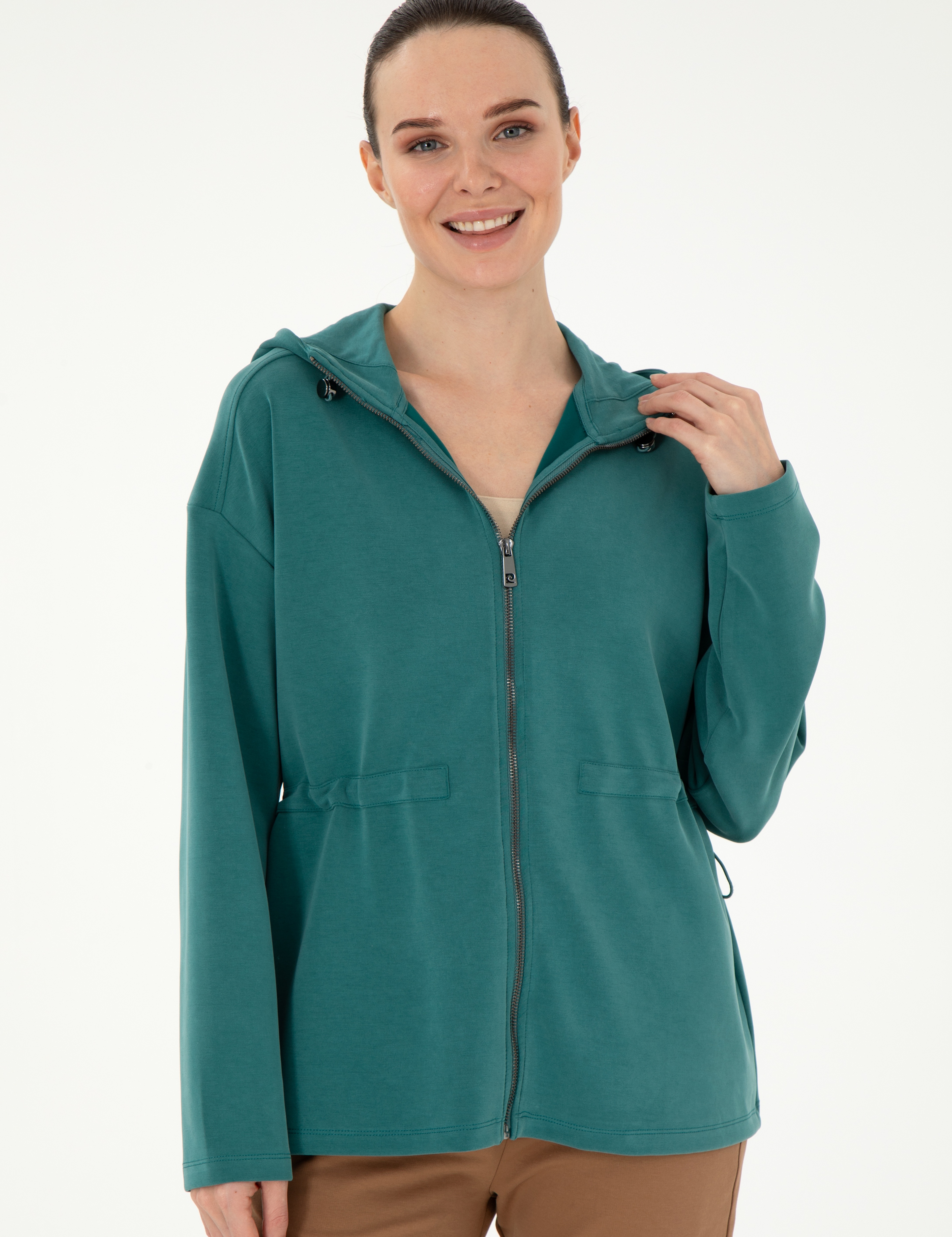 Koyu Yeşil Oversize Modal Kumaş Örme Hırka - Image 3
