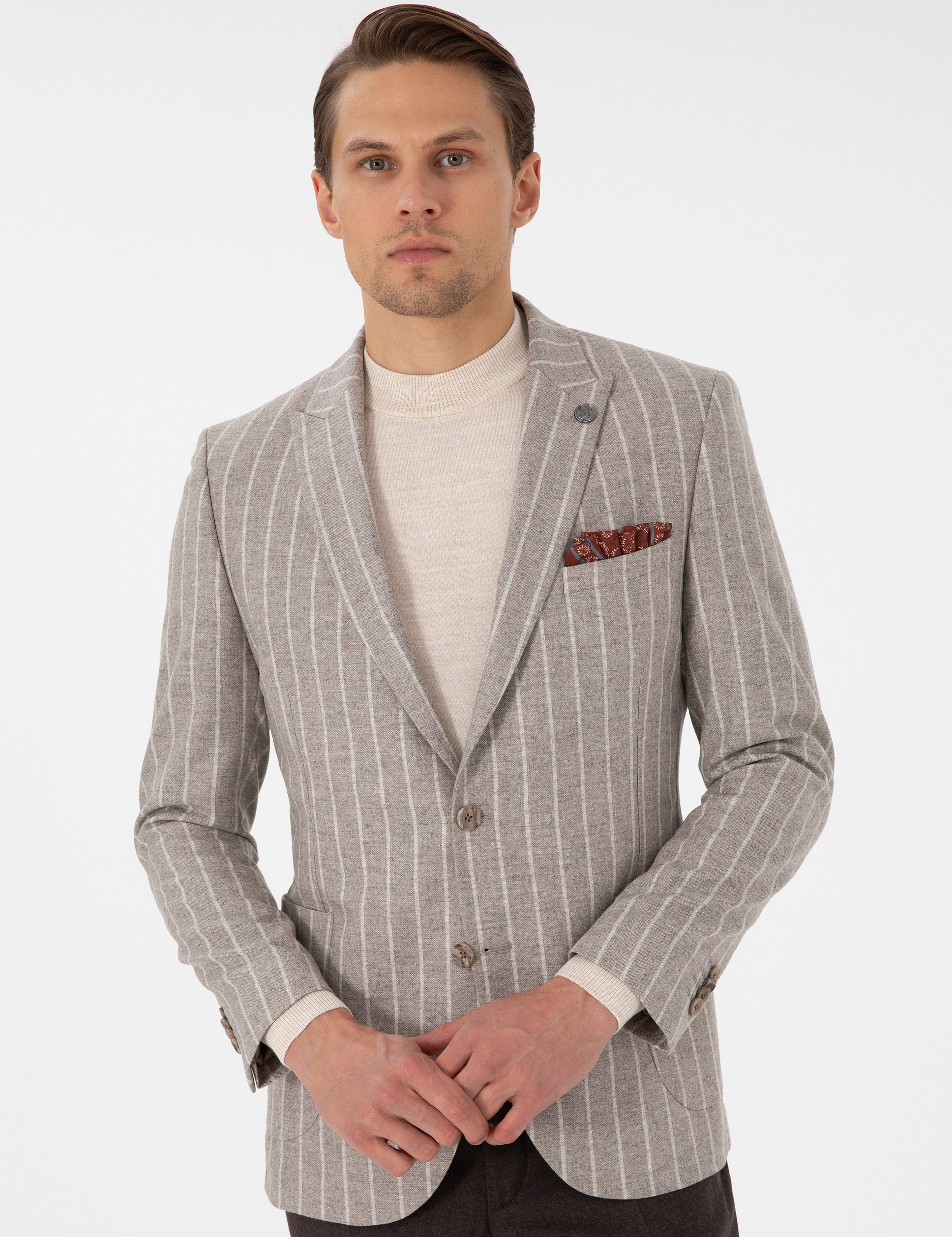 Bej Ex. Slim Fit Ceket - Image 3