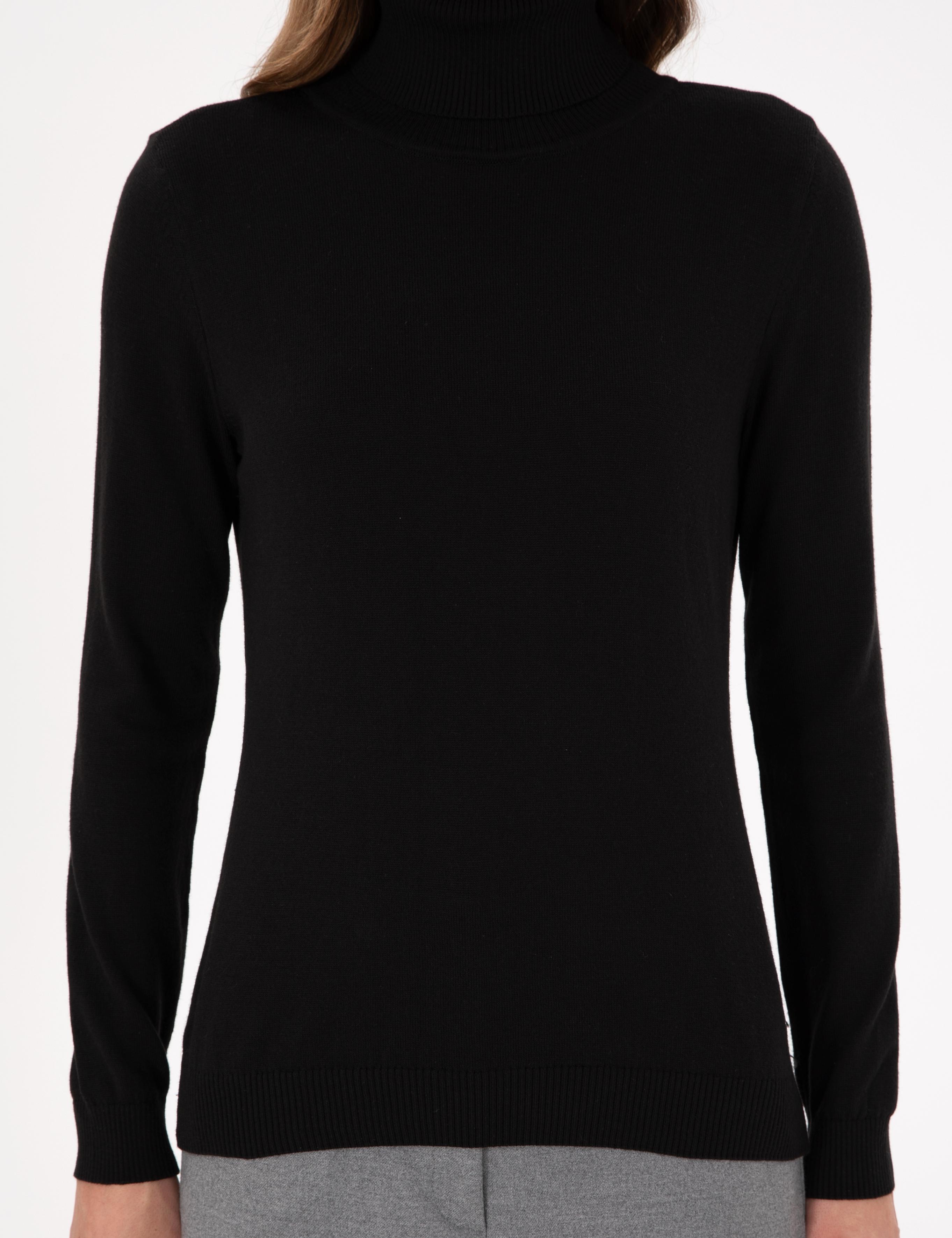 Siyah Slim Fit Balıkçı Yaka Basic Kazak