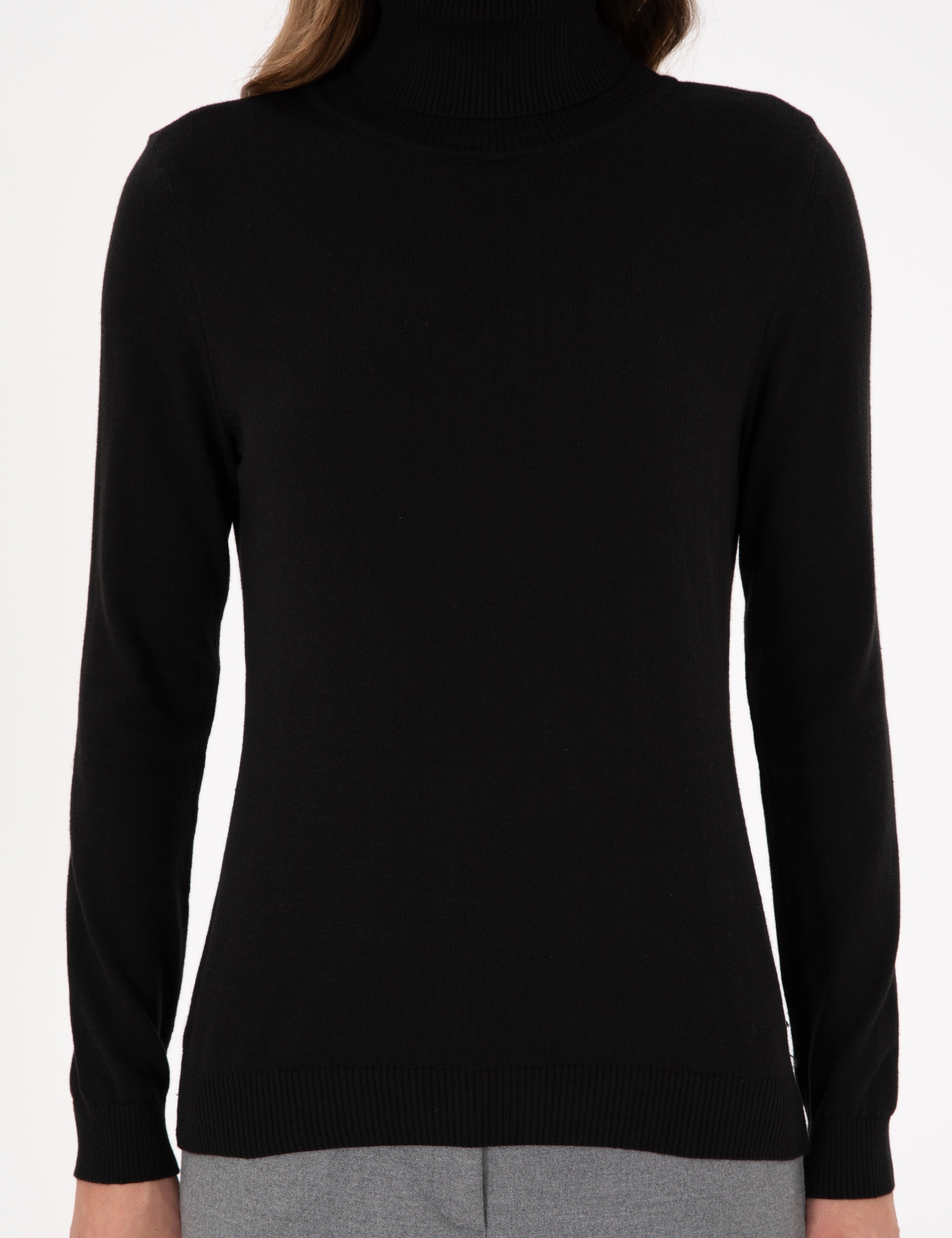 Siyah Slim Fit Balıkçı Yaka Basic Kazak - Image 6