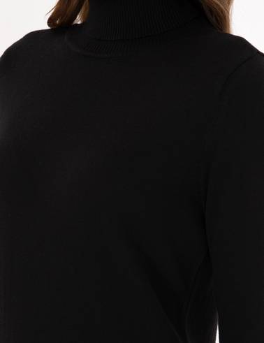Siyah Slim Fit Balıkçı Yaka Basic Kazak