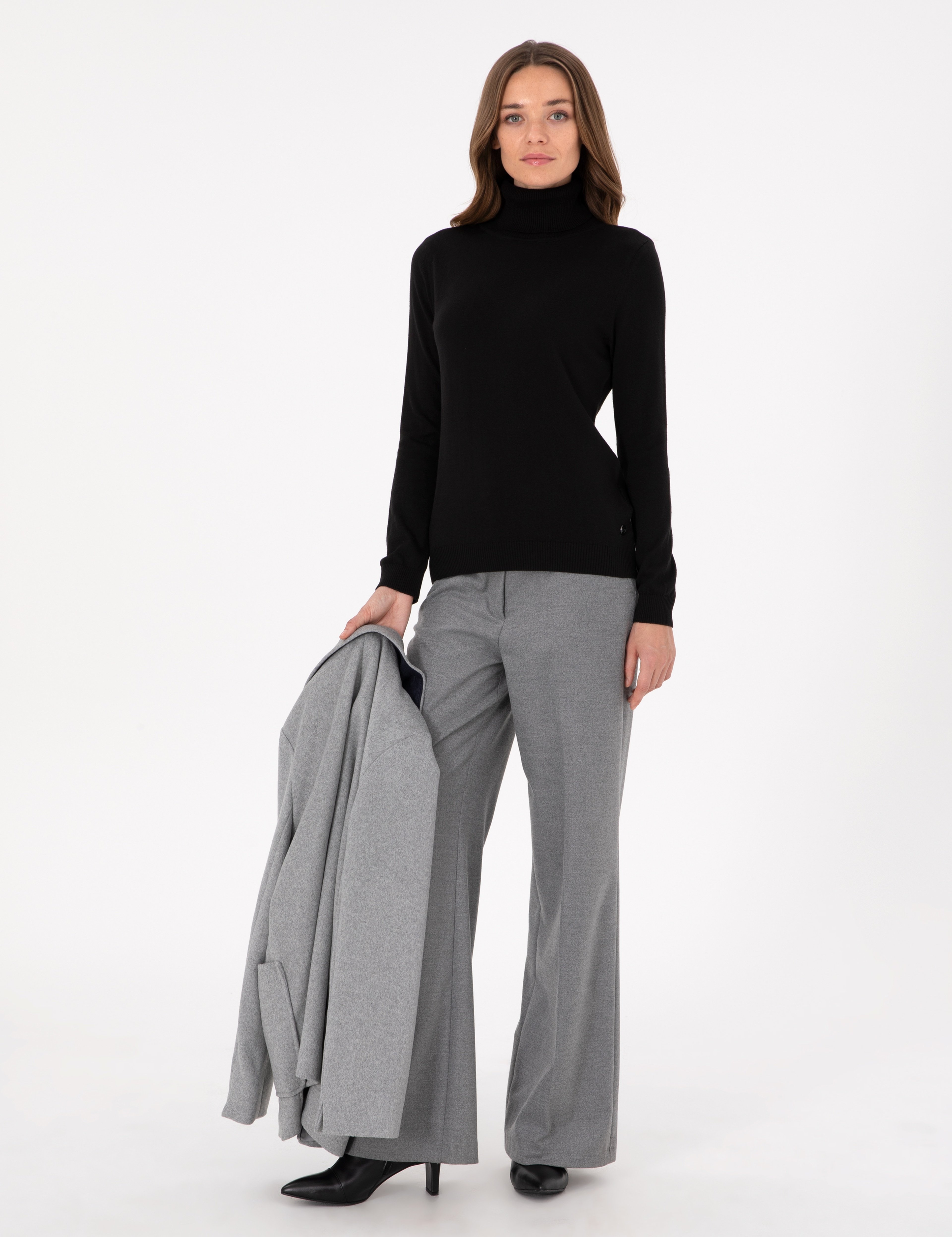Siyah Slim Fit Balıkçı Yaka Basic Kazak - Image 4