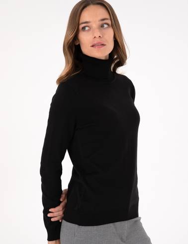 Siyah Slim Fit Balıkçı Yaka Basic Kazak