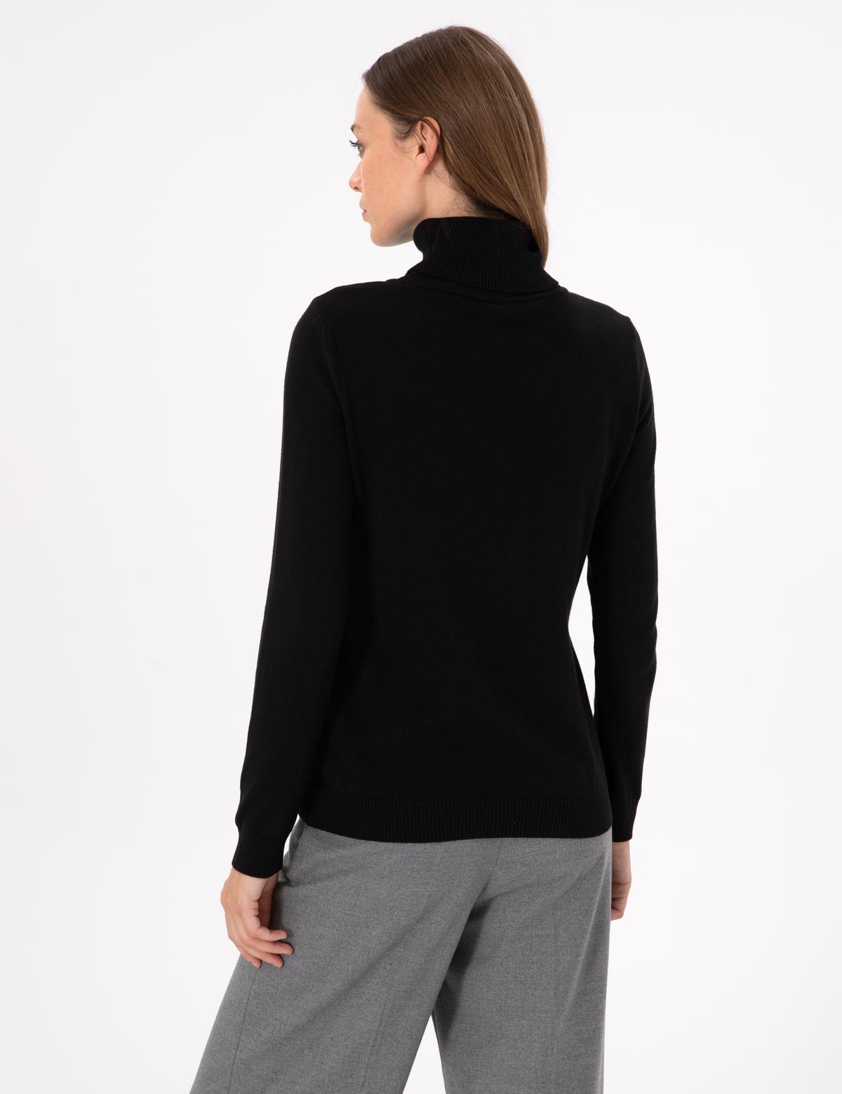 Siyah Slim Fit Balıkçı Yaka Basic Kazak - 50300786026