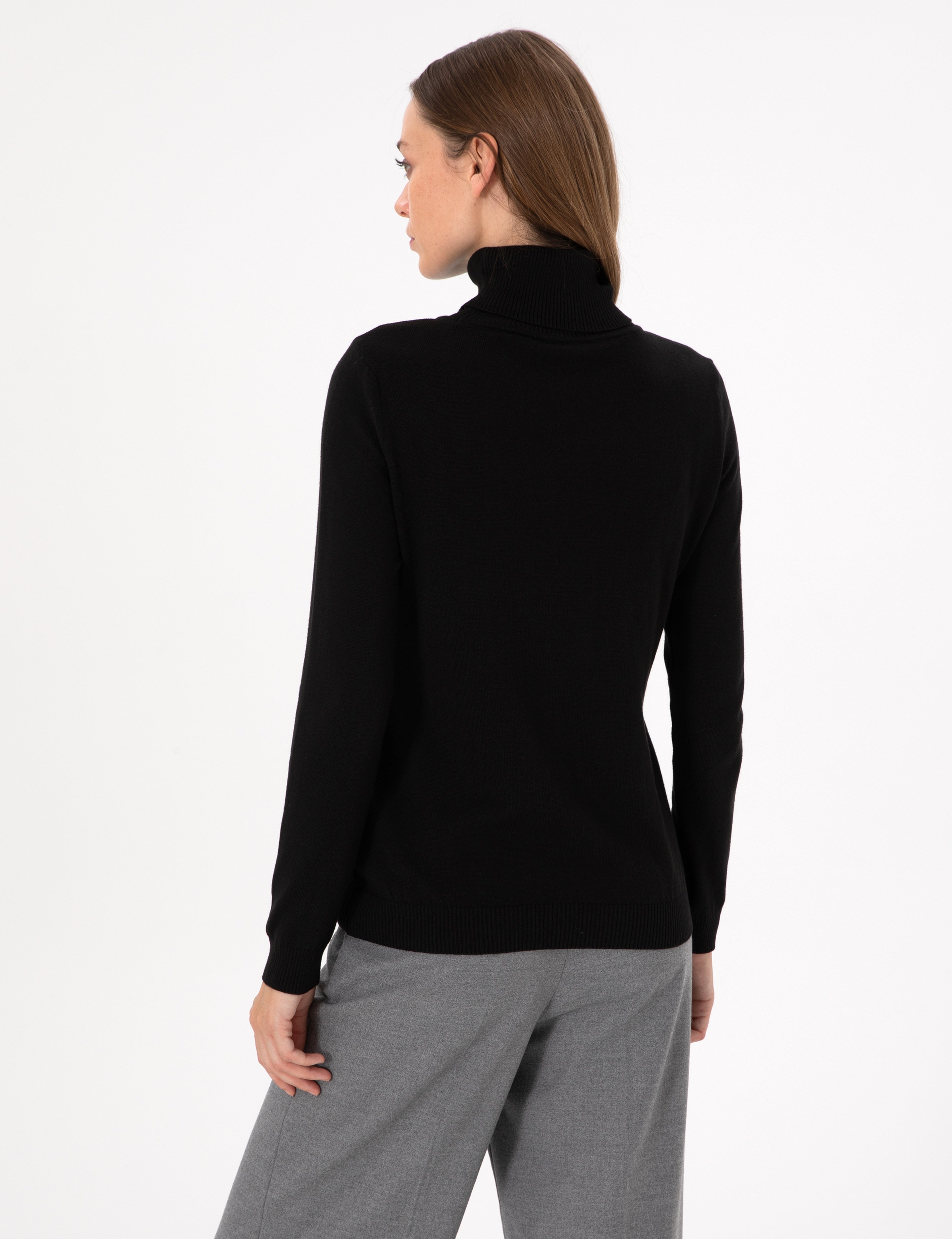 Siyah Slim Fit Balıkçı Yaka Basic Kazak