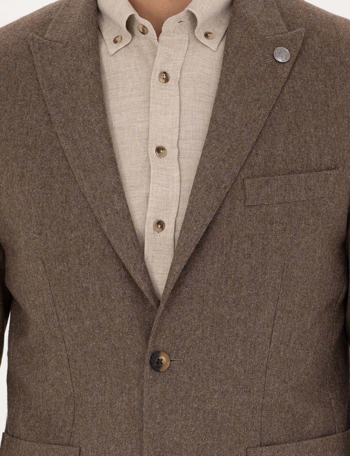 Kahverengi Yün Karışımlı Slim Fit Ceket - 50274205041