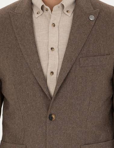 Kahverengi Yün Karışımlı Slim Fit Ceket