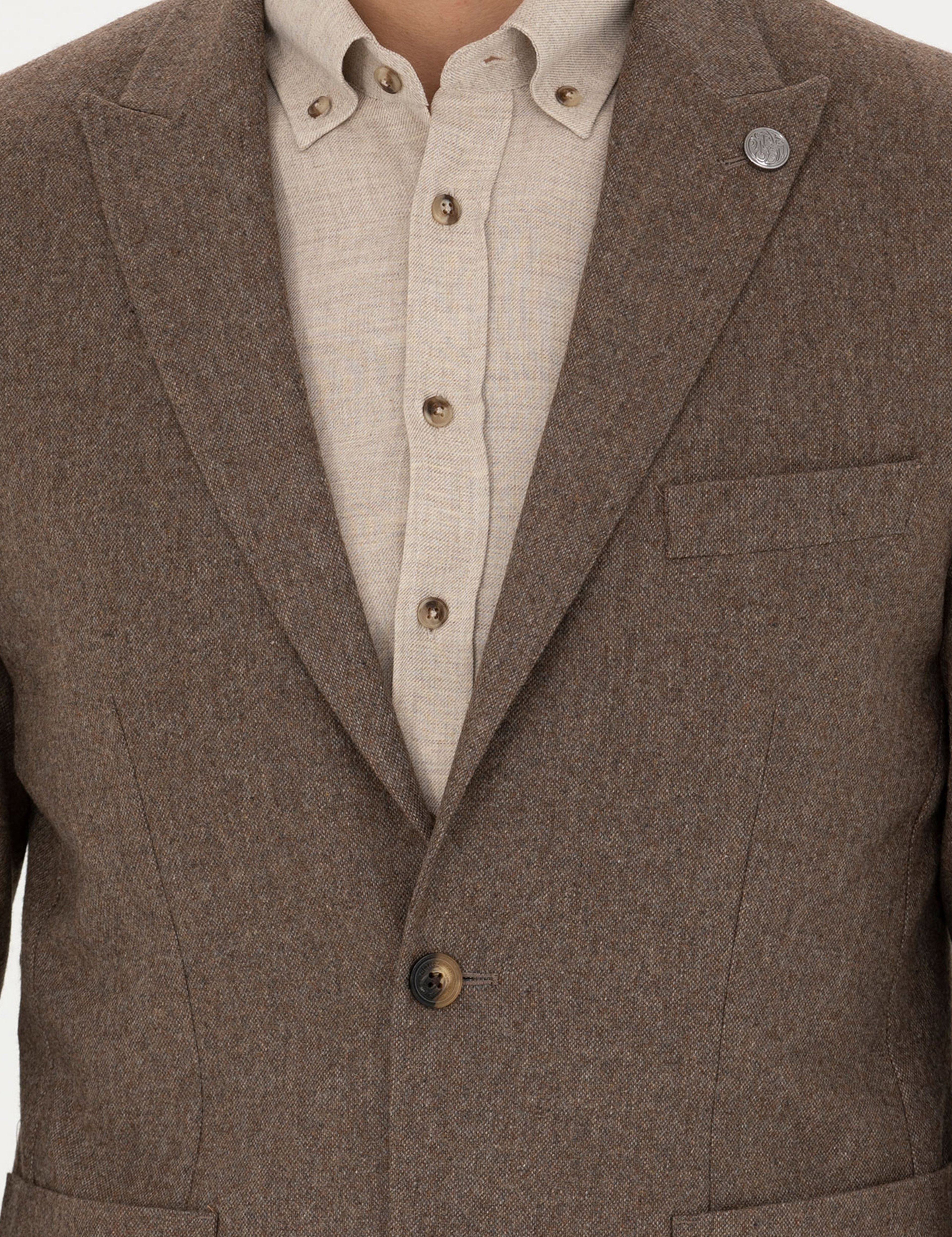 Kahverengi Yün Karışımlı Slim Fit Ceket - Image 6