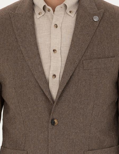 Kahverengi Yün Karışımlı Slim Fit Ceket - 50274205041