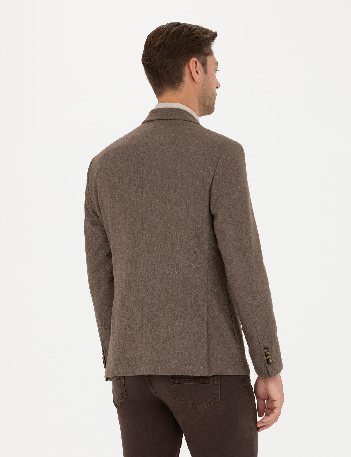 Kahverengi Yün Karışımlı Slim Fit Ceket - 50274205041