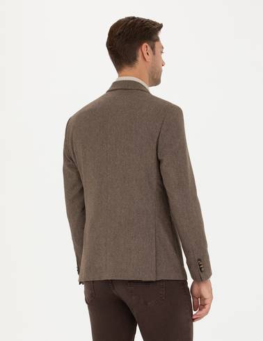Kahverengi Yün Karışımlı Slim Fit Ceket