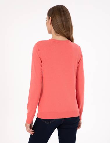 Nar Çiçeği Slim Fit V Yaka Basic Kazak