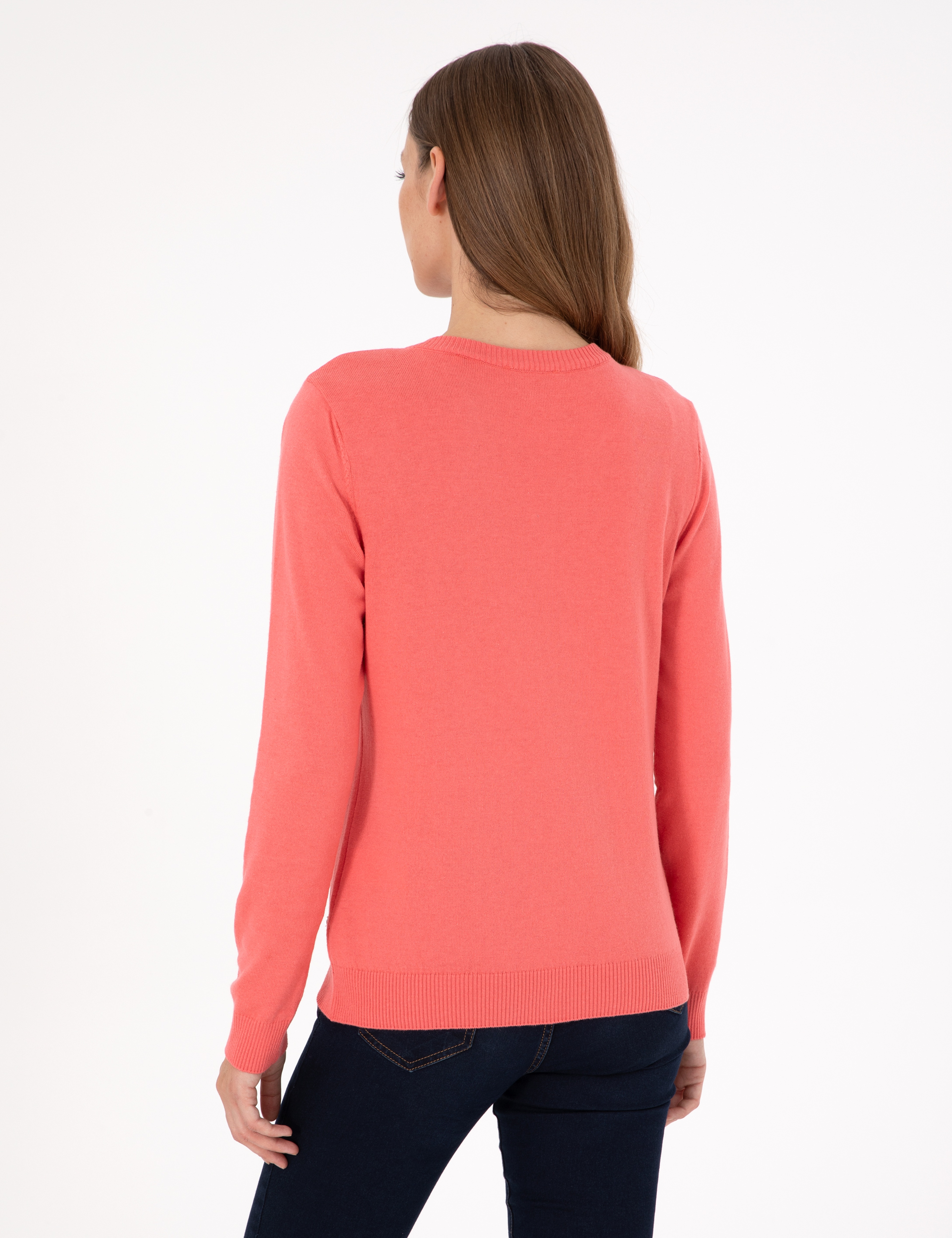 Nar Çiçeği Slim Fit V Yaka Basic Kazak - Image 5