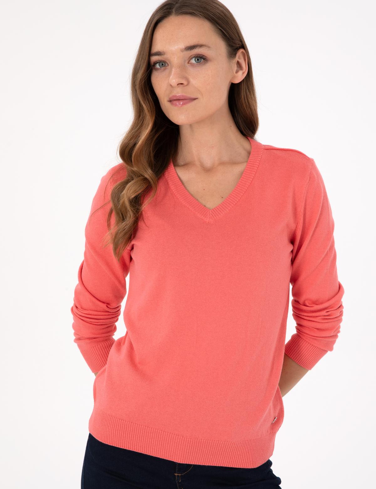 Nar Çiçeği Slim Fit V Yaka Basic Kazak - 50300803070