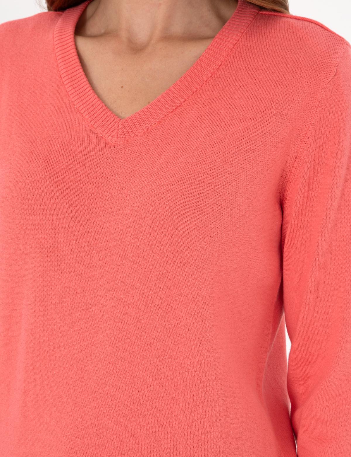 Nar Çiçeği Slim Fit V Yaka Basic Kazak - 50300803070