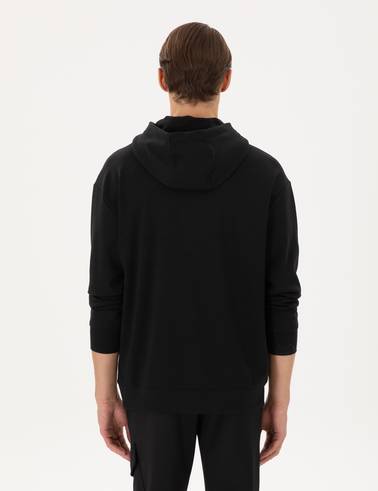 Siyah Çelik Örme Comfort Fit  Kapüşonlu Sweatshirt