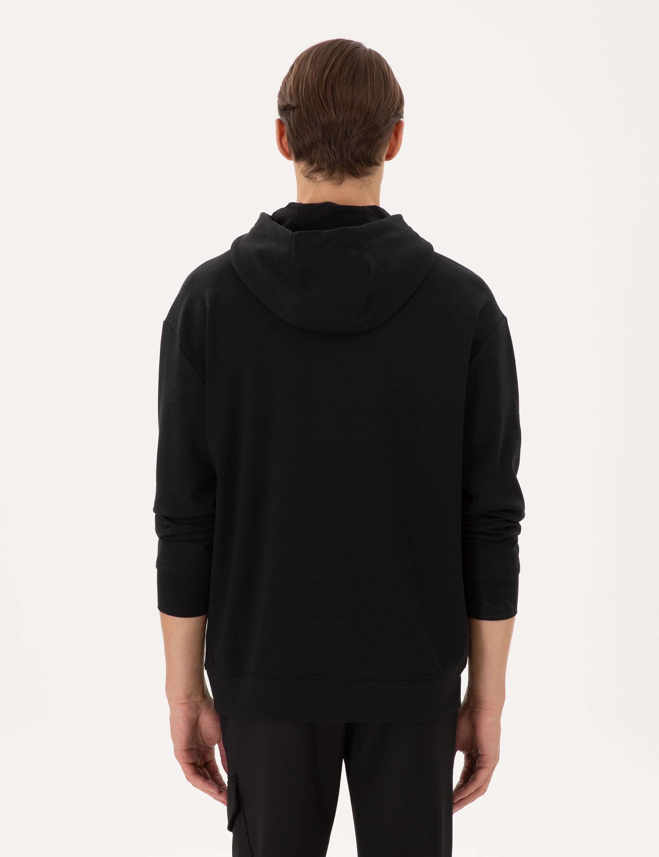 Siyah Çelik Örme Comfort Fit  Kapüşonlu Sweatshirt