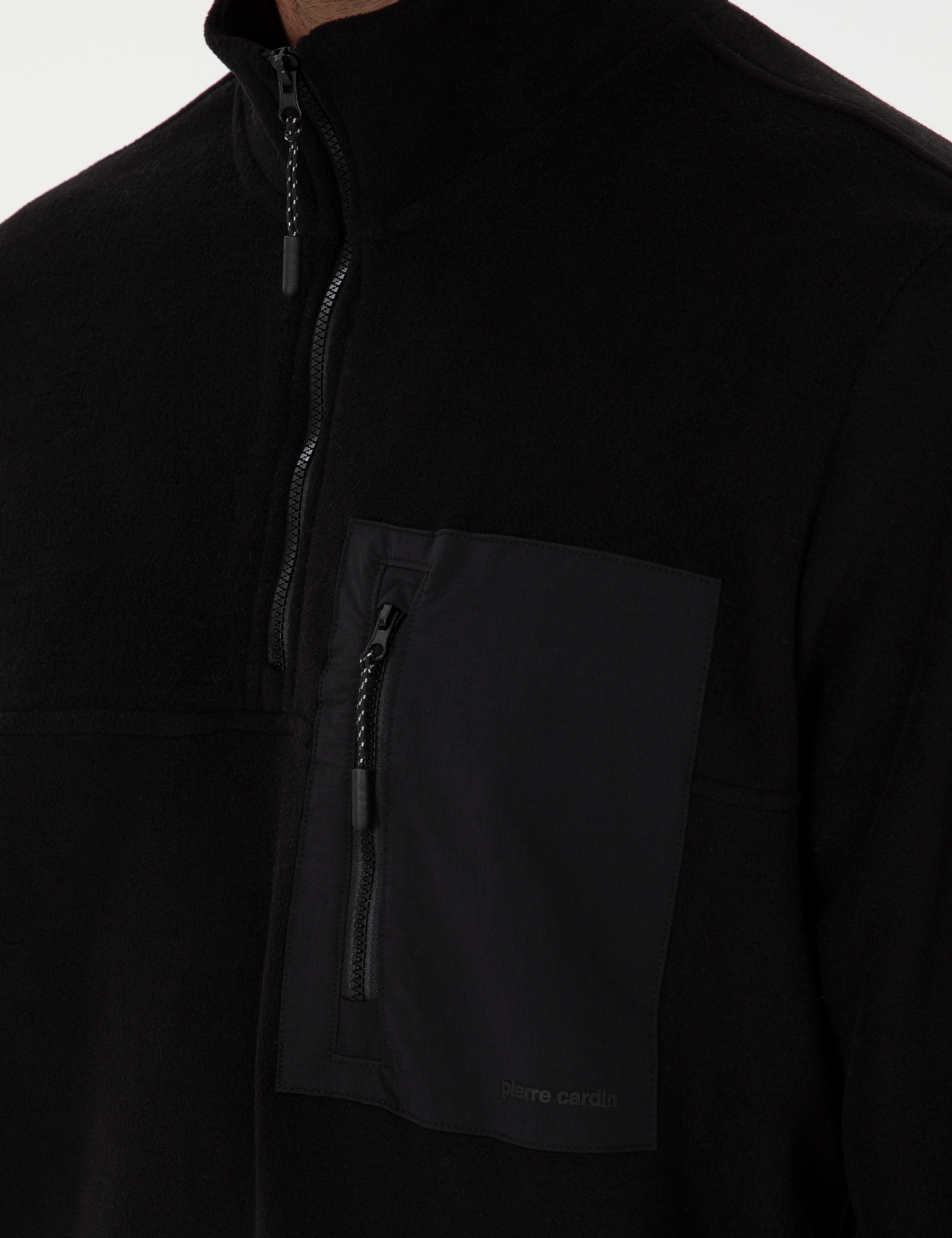 Siyah Regular Fit Yarım Fermuarlı Polar Sweatshirt